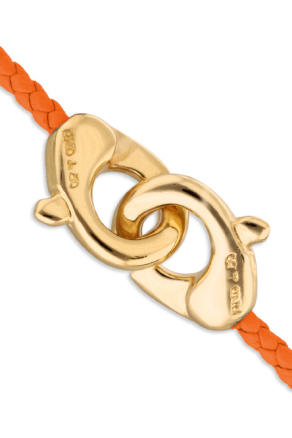 PULSERA DE CUERO NARANJA CON MOSQUETÓN ENTRELAZADO BAÑADO EN ORO 18K Pulsera