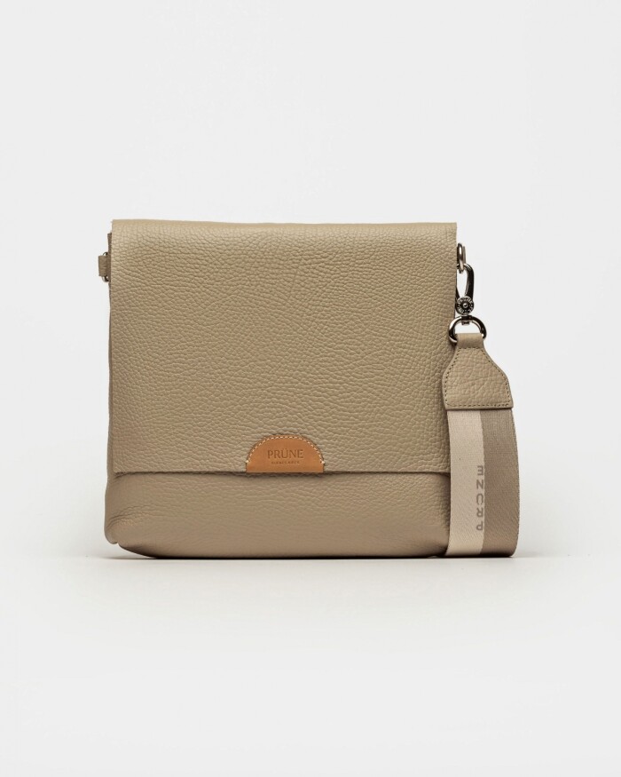 Bandolera Olivia en cuero graneado Taupe Niquel