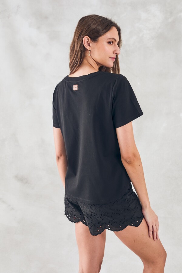 Remera Algodon Peinado Negro