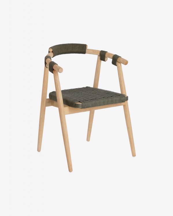 Silla Majela madera maciza eucalipto con acabado efecto roble y cuerda verde FSC 100%