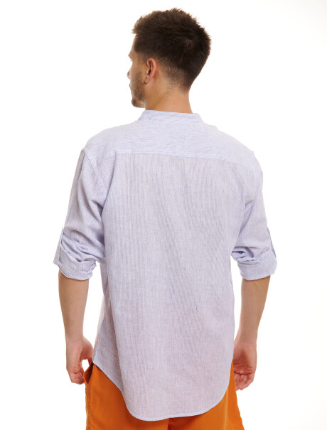 Camisa m/l lino rayas azul