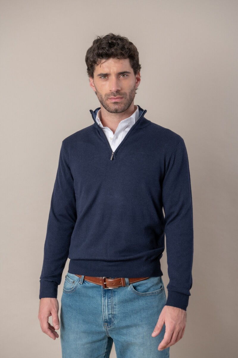 Sweater medio cierre Merino - Azul marino 