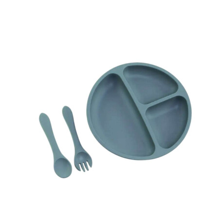 Set de alimentación plato más cubiertos para bebé Azul