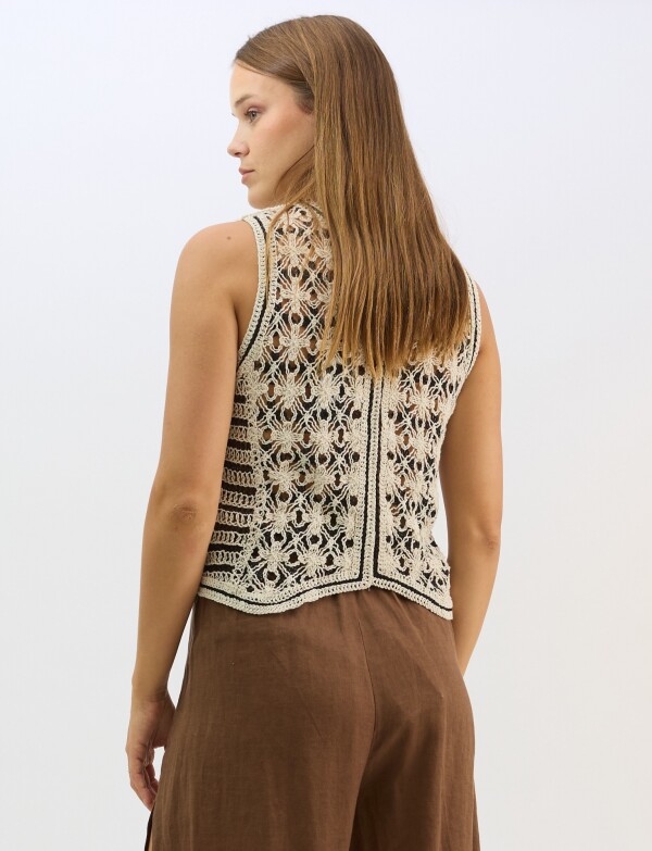 Chaleco Calado Con Vivos A Contraste NEGRO/BEIGE