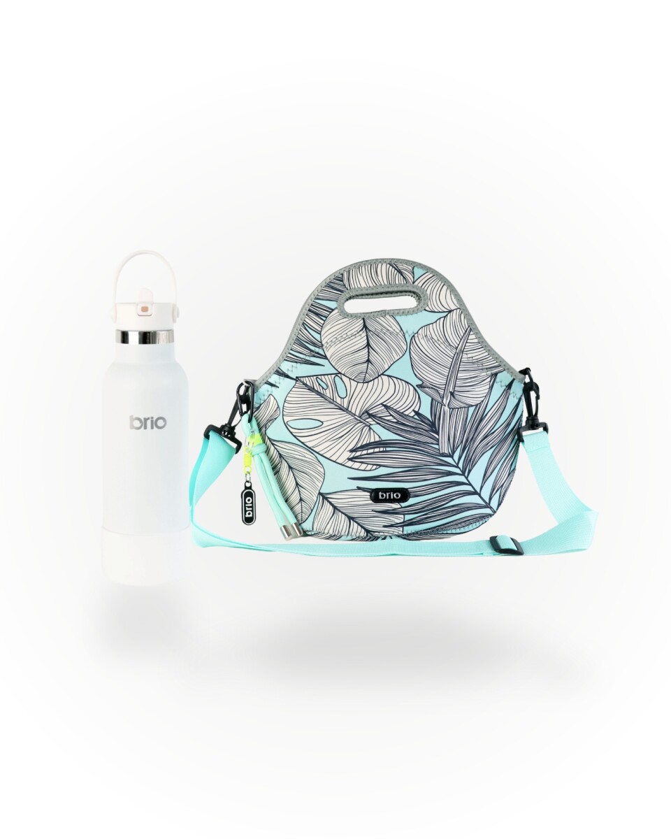 Set de lunchera Big de neopreno con correa ajustable y botella de acero inoxidable 500ml brio - set jungle/blanco 