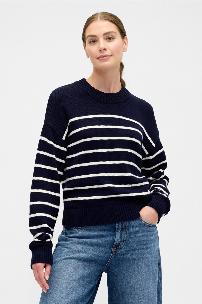 Buzo Algodón A Rayas Mujer Navy Stripe