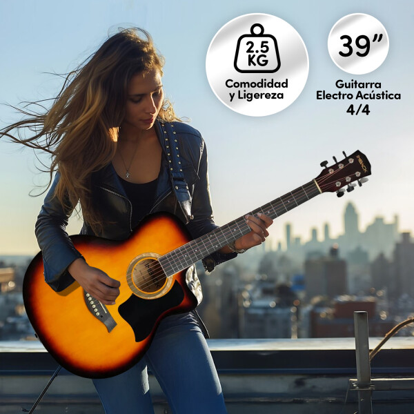 Guitarra Electroacústica para Diestros con Funda Color Cedro gui002 Guitarra Electroacústica para Diestros con Funda Color Cedro gui002