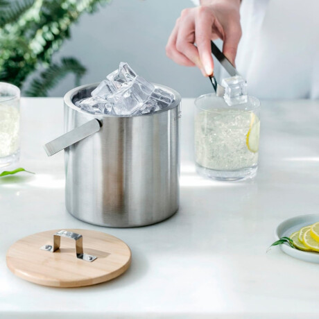 Hielera acero inoxidable con tapa bamboo Hielera acero inoxidable con tapa bamboo