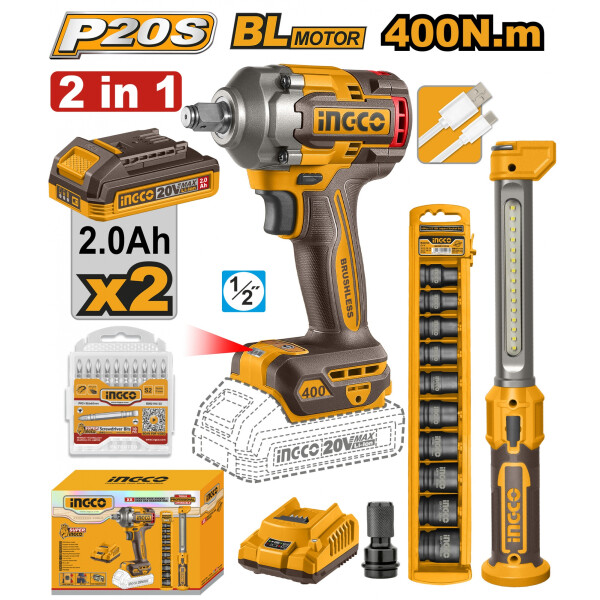SUPER COMBO A BATERIA LLAVE DE IMPACTO 400NM 20V + LINTERNA RECARGABLE + DADOS I SUPER COMBO A BATERIA LLAVE DE IMPACTO 400NM 20V + LINTERNA RECARGABLE + DADOS I
