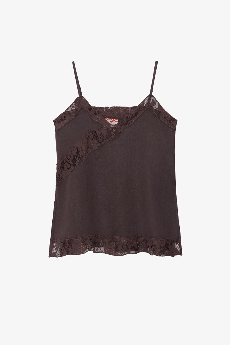 TOP LINO ENCAJE Marron