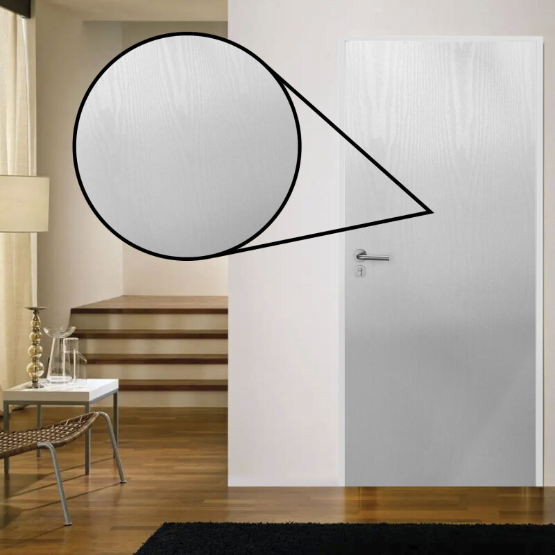 Puerta Desarmada Interior en MDF con Marco y Cerradura Lumax Blanca tramada Herraje Plateado