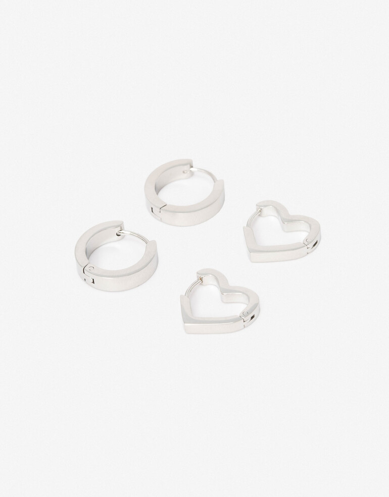 Aros Argollas Set Metal Set De Argollas De Acero - Plateado