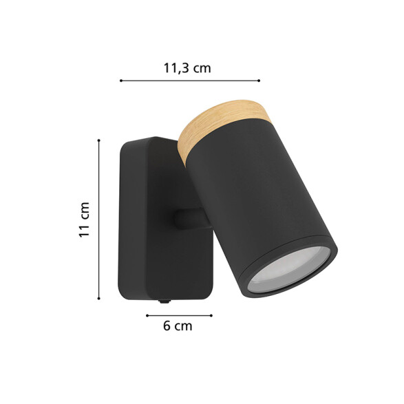 Aplique spot de pared acero negro y madera GU10 EG6410