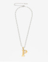 Cadena Corta con Dije Letras Collar Acero Inicial Letra "p" - Combinacion Bicolor