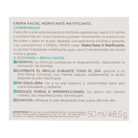 Crema Facial L'oréal París Día Hidra Total 5 Matificante 001