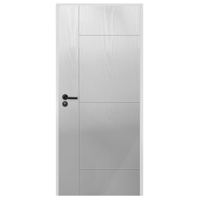 Puerta Interior en MDF con Marco y Cerradura Lumax Blanca tramada Diseño Ankara Herraje Negro