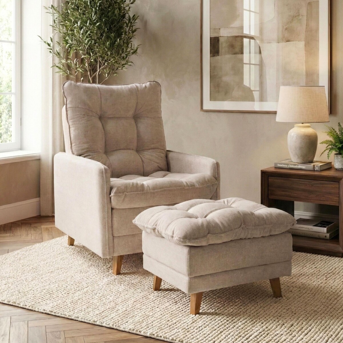 Butaca Reclinable 1 Cuerpo + Puff Living - Montreal - Beige 