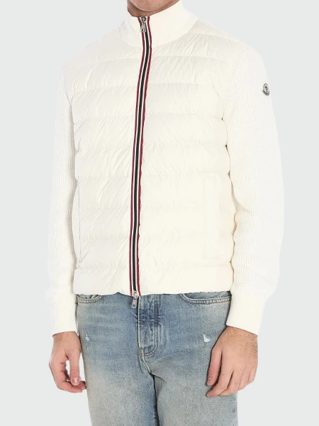 Moncler - Cárdigan acolchado con cremallera y red Blanco