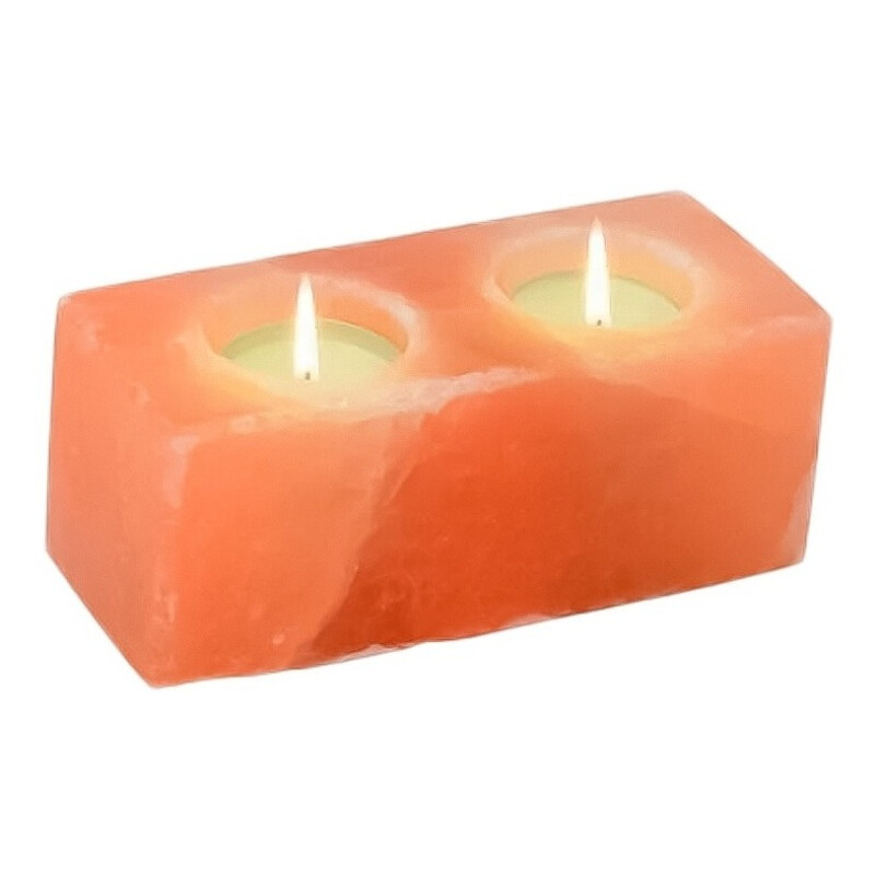 Porta Vela Doble De Sal Del Himalaya Calidad Original Naranja