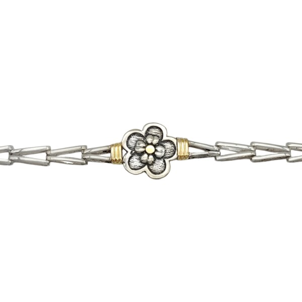Pulsera Flor-Plata y Oro-Sin Piedra-PU5009 sinpiedra
