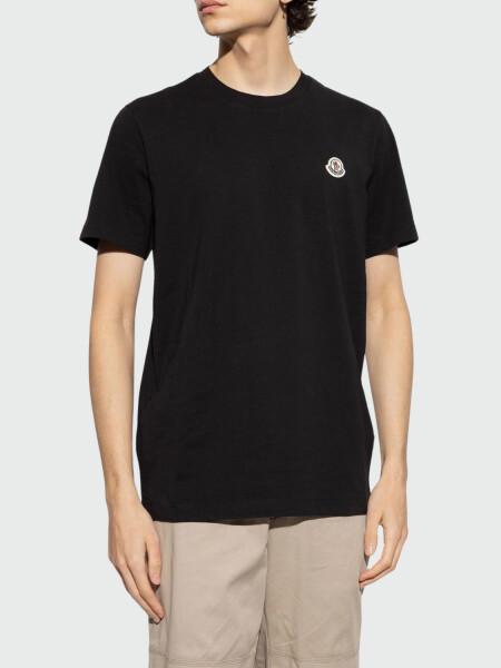 Moncler - Camiseta de Algodón con Parche de logotipo Negro