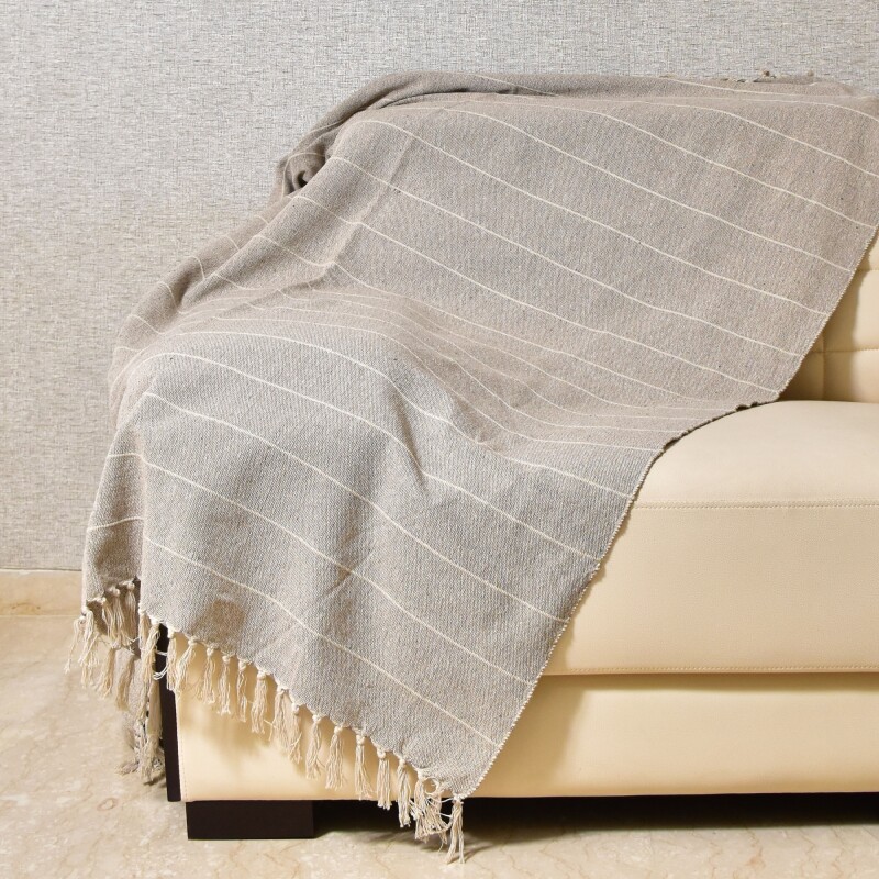 Manta para sillón y cama algodón Rayas Greige 230cm