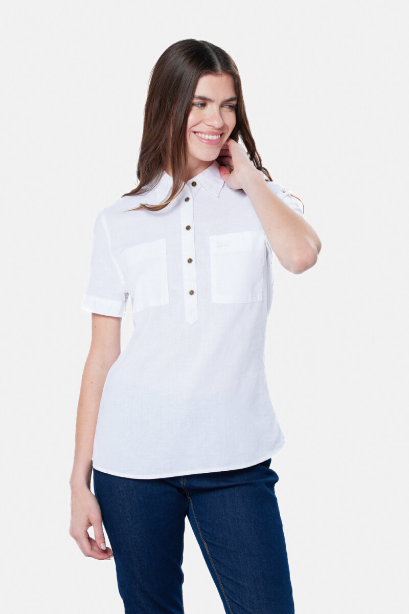 CAMISA DE LINO MEDIO BOTÓN - Blanco 