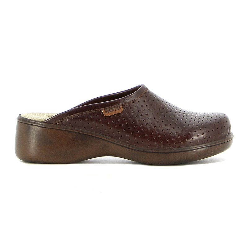 Zueco Country de Mujer Calado Cuero Marron