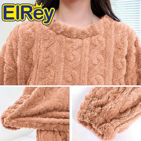 Conjunto Pijama Jogging Peluche Abrigo Buzo Pantalón Marron