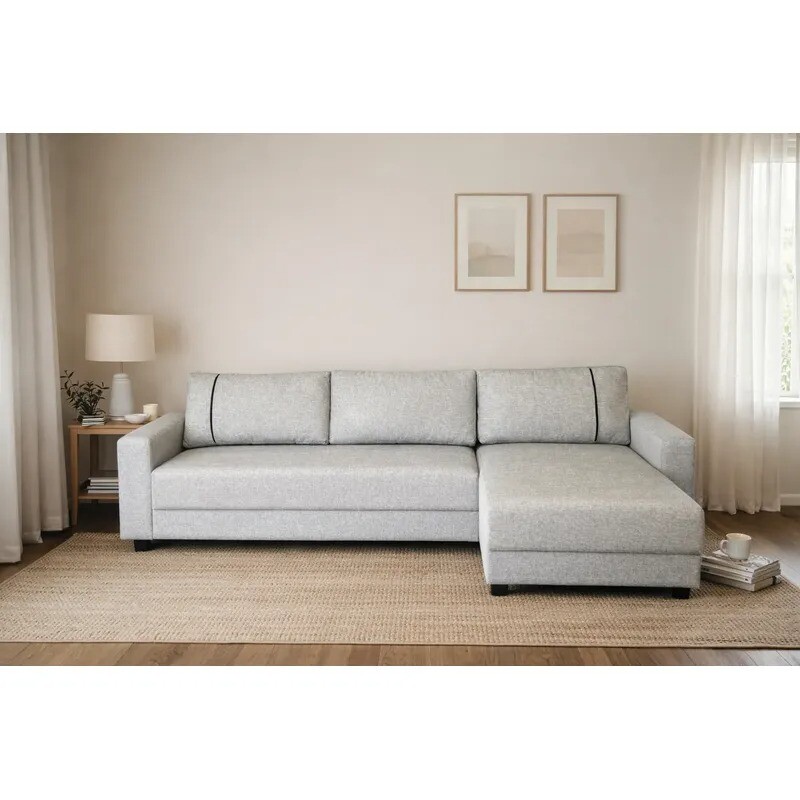 Sofá 3 Cuerpos + Chaise Izquierdo - Tela gris con puntos negros y crudos Sofá 3 Cuerpos + Chaise Izquierdo - Tela gris con puntos negros y crudos