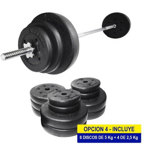 Set Barra Maciza 1.80m +50kg Discos Pesas Importado 8x5kg + 4x2.5kg