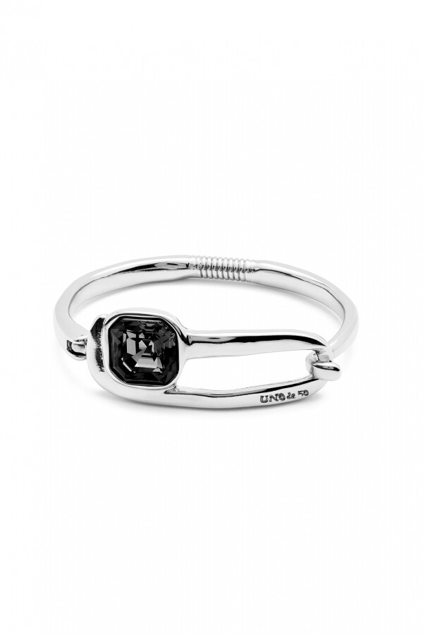 PULSERA RÍGIDA BAÑADA EN PLATA DE LEY CON CRISTAL FACETADO NEGRO Pulsera