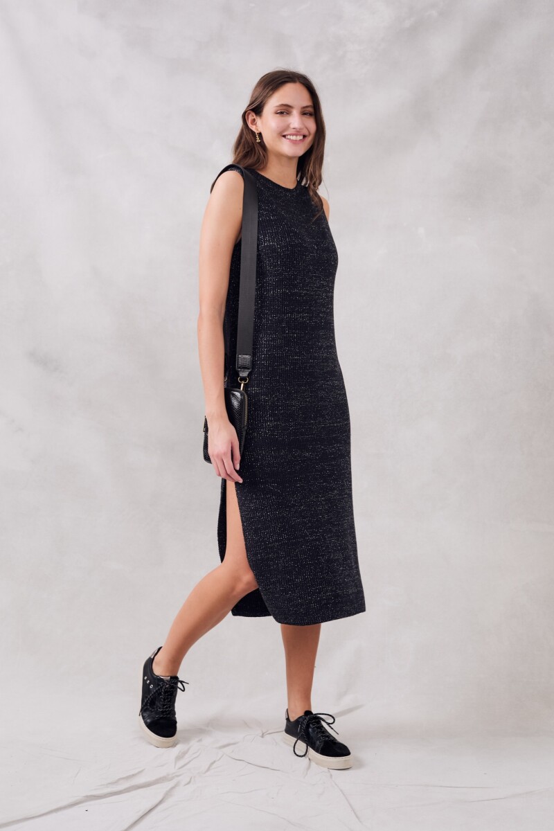 Vestido Halter Tejido Lurex Negro