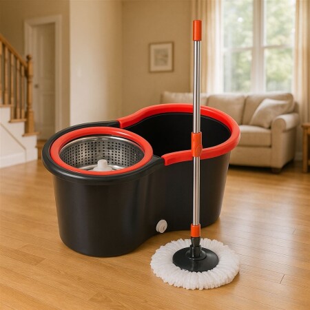 Balde Centrifugador Con Mopa Giratoria NEGRO