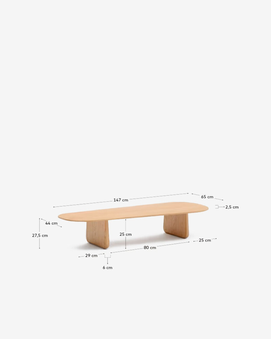 Mesa de centro Pirita de madera maciza de roble con acabado natural 146 x 56,5 cm FSC 100%