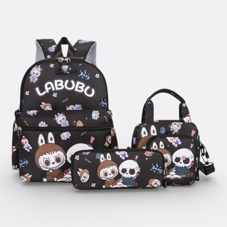 Set Escolar Labubu Mochila + Cartuchera + Lonchera + Neceser Negro