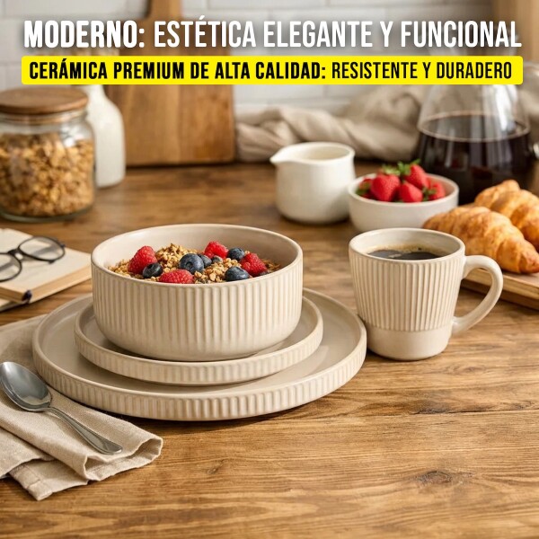 Juego De Vajilla Set Completo de 16 Piezas Lujan Ceramica Moderno IMBACK Color Beige Juego De Vajilla Set Completo de 16 Piezas Lujan Ceramica Moderno IMBACK Color Beige