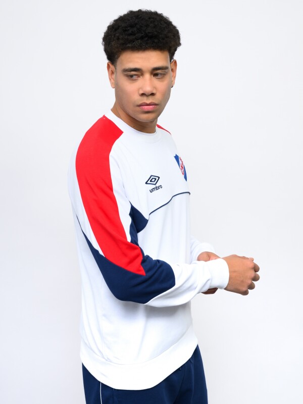 BUZO CREW Nacional Hombre Blanco, Azul Marino, Rojo