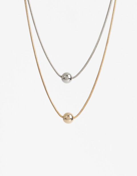 Collares Cortos Metal Set De 2 Collares Con Dije Bolón - Dorado