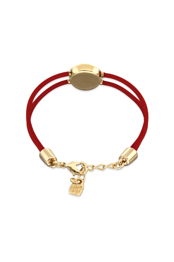 PULSERA DE CUERO DOBLE ROJA CON DETALLE DE OJO EN ALEACIÓN DE METALES BAÑADO EN ORO 18K Y CRISTAL Pulsera