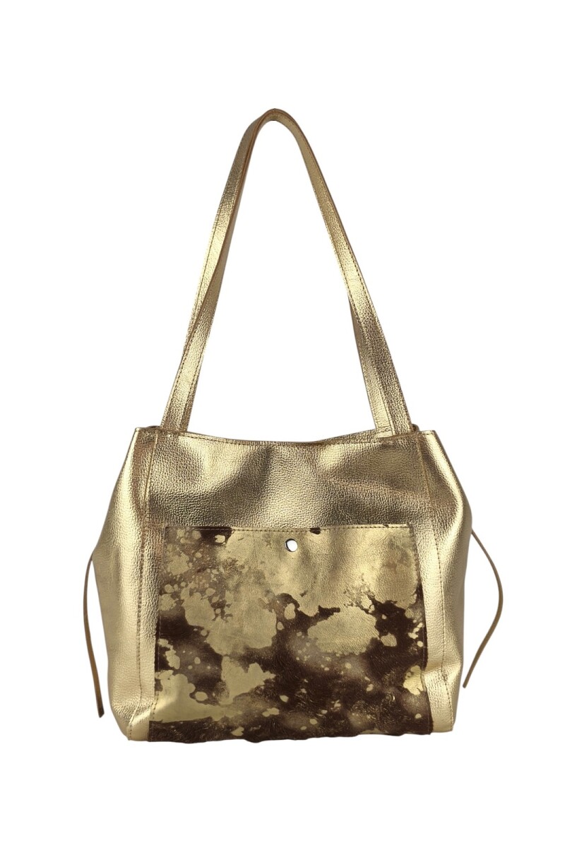 Cartera mujer 100% cuero dorado con pelo