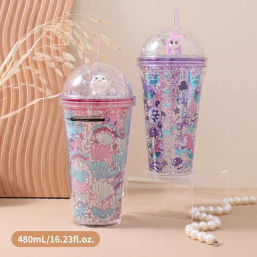 Vaso De Plástico Doble Capa Con Sorbito - Sirenas - 480ml Vaso De Plástico Doble Capa Con Sorbito - Sirenas - 480ml