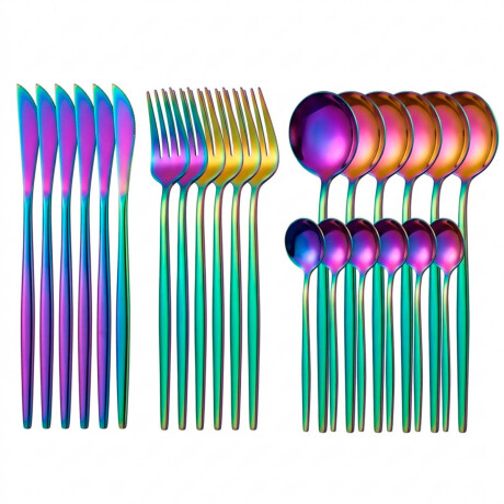Juego Set De Cubiertos 24p Acero Inoxidable Cocina Multicolor