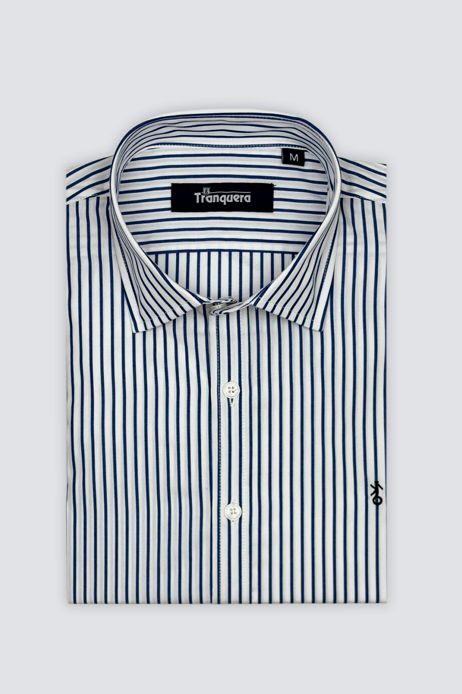 Camisa de Hombre Premium Cuello s/Botones Raya Azul Fina