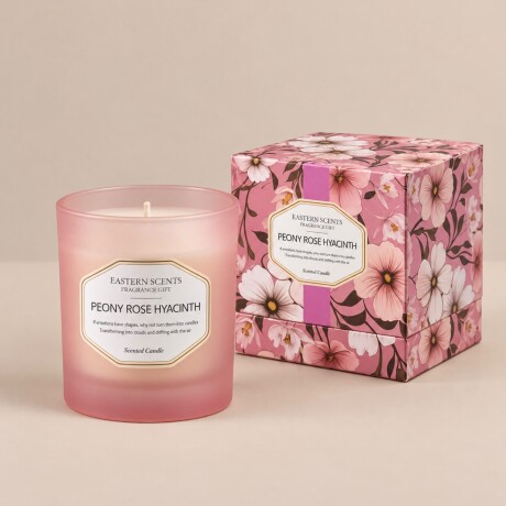 Vela Aromática en Vaso de Vidrio con Caja Floral – Peonía, Rosa y Jacinto Vela Aromática en Vaso de Vidrio con Caja Floral – Peonía, Rosa y Jacinto