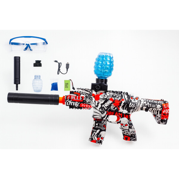 Pistola Hidrogel Ametralladora Luz Sonido Humo Recargable Color Rojo