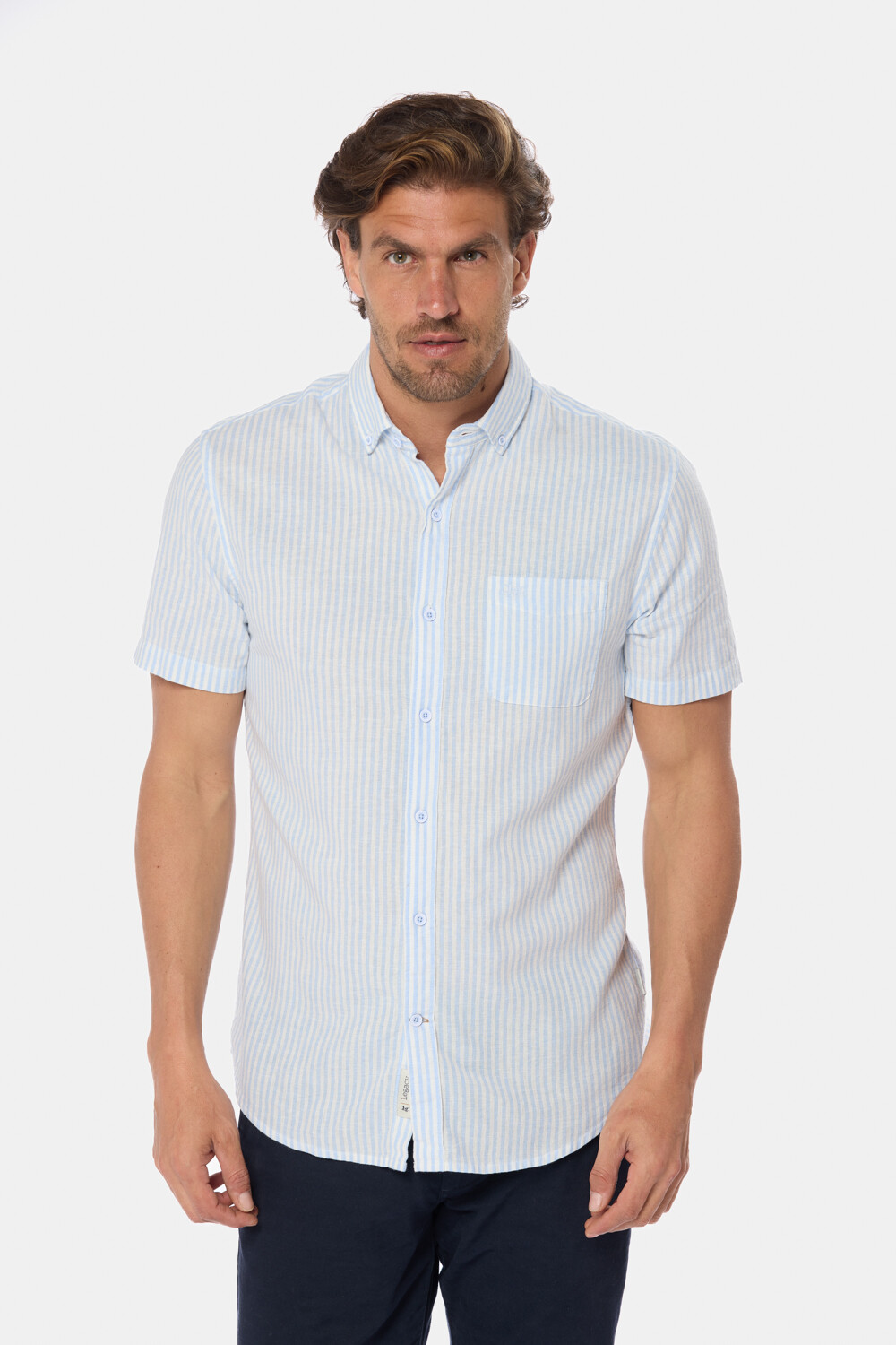 CAMISA DE LINO RAYADA Azul