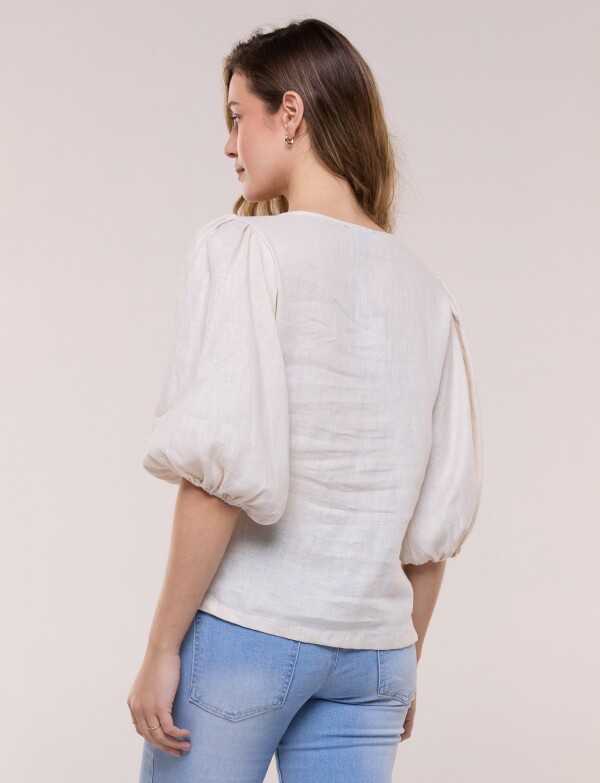 Blusa Lino Con Lazos BEIGE CLARO