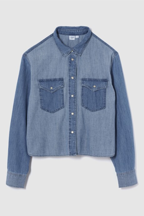 Camisa De Jean Corta Mujer Panel Denim