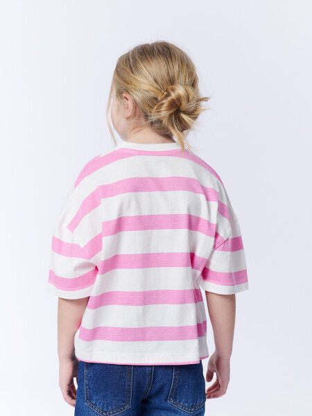 Remera Manga 3/4 Rayas Rosa Y Crudo